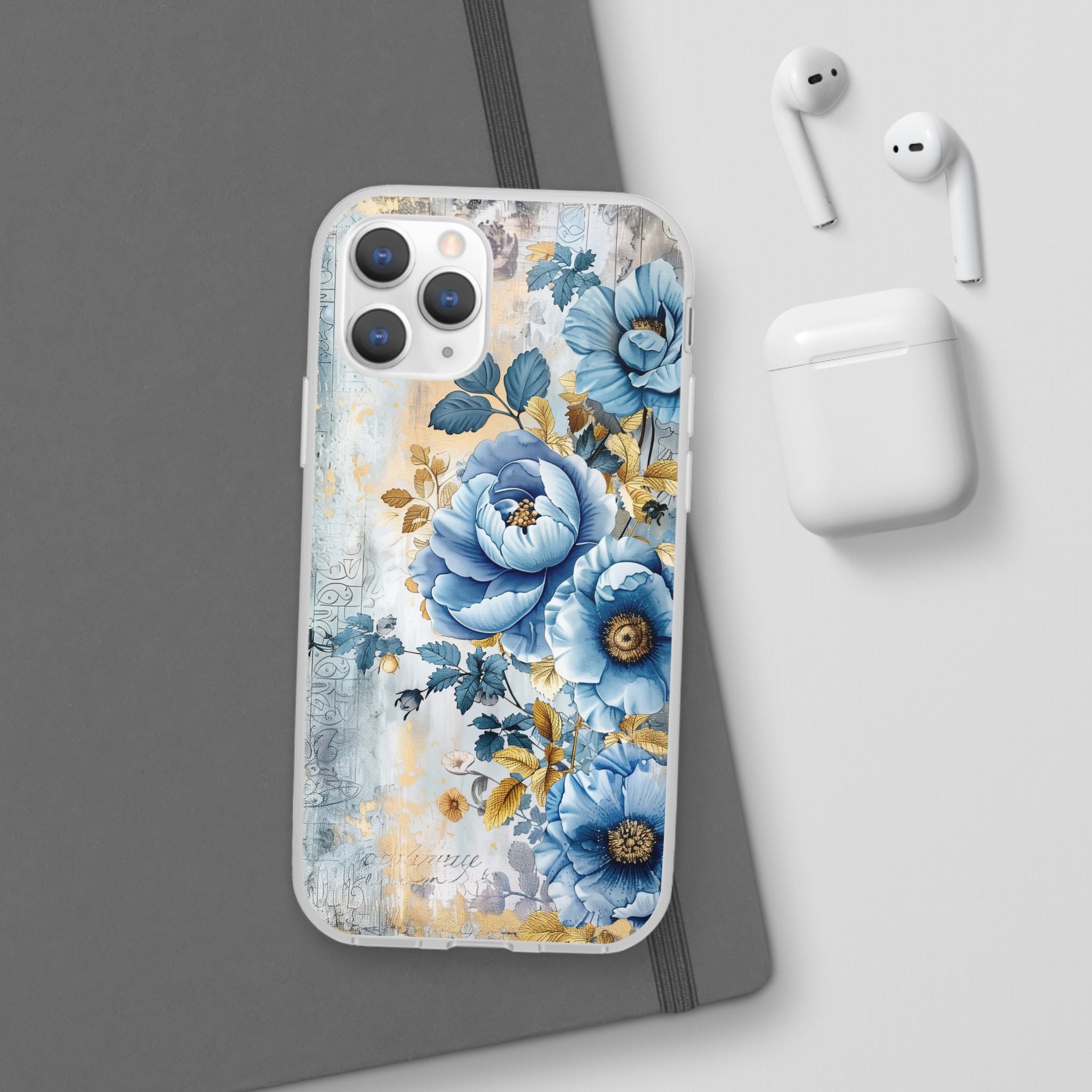 Blue & Gold Blooming Flowers Flexi Case - Apple iPhone Case