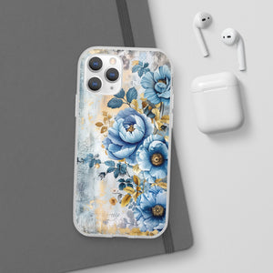 Blue & Gold Blooming Flowers Flexi Case - Apple iPhone Case