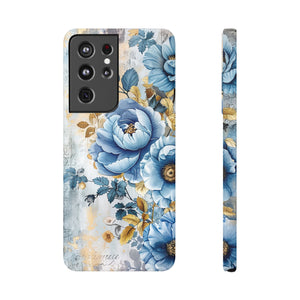 Blue & Gold Blooming Flowers - Slim Guard Samsung Galaxy Case