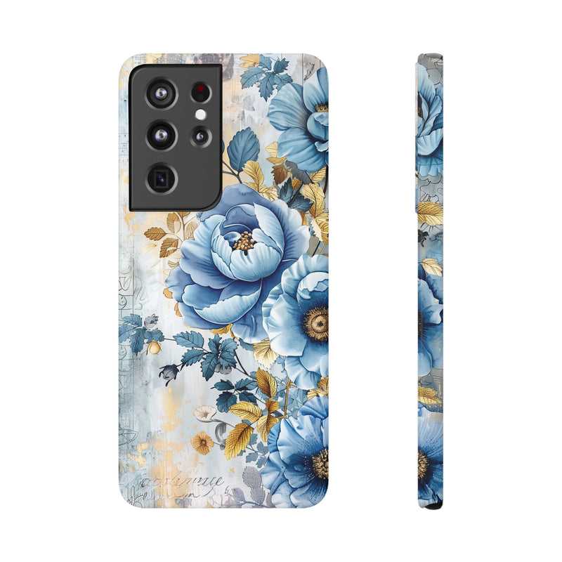 Blue & Gold Blooming Flowers - Slim Guard Samsung Galaxy Case
