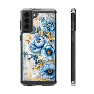 Blue & Gold Blooming Flowers - Crystal Guard Durable Samsung Galaxy Case