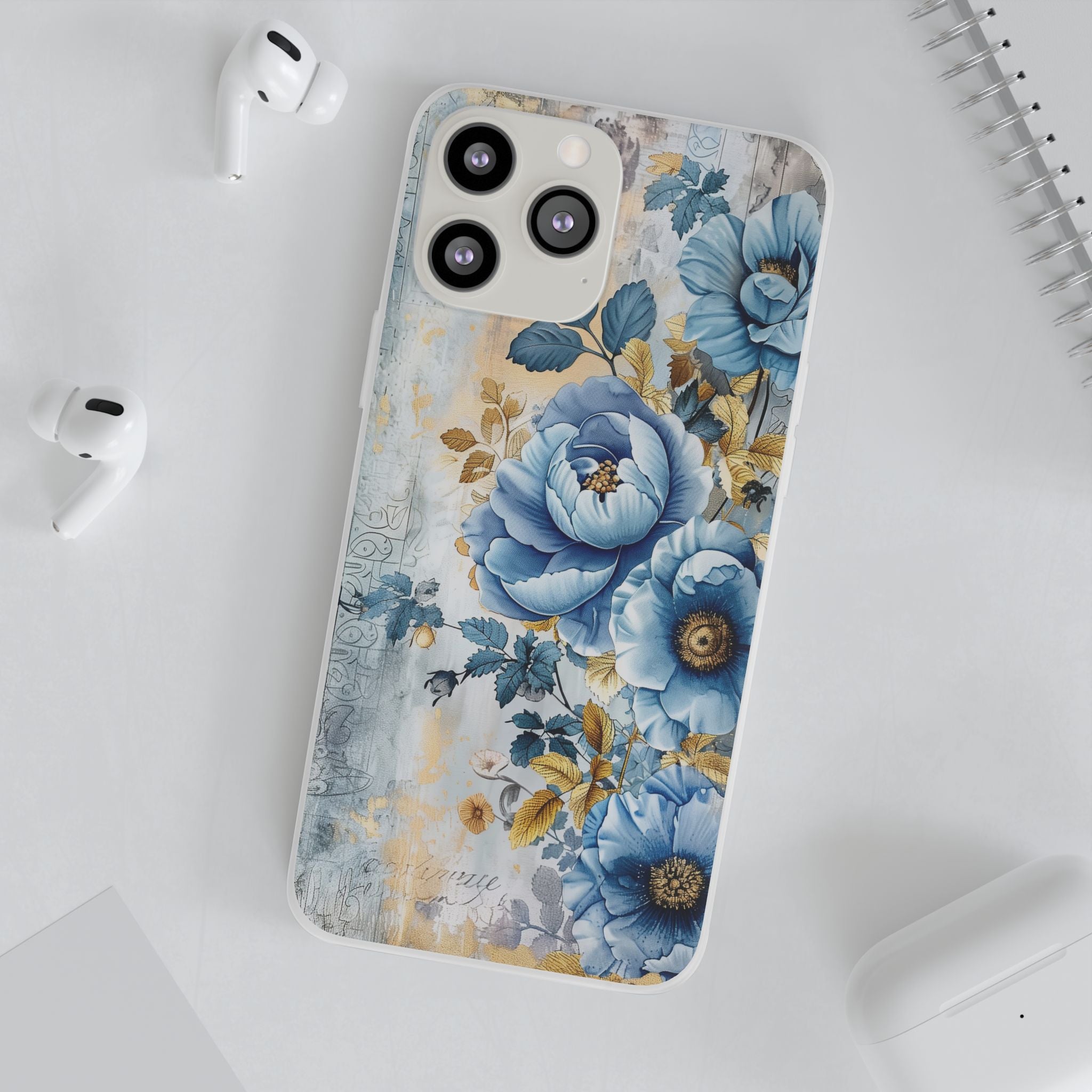 Blue & Gold Blooming Flowers Flexi Case - Apple iPhone Case