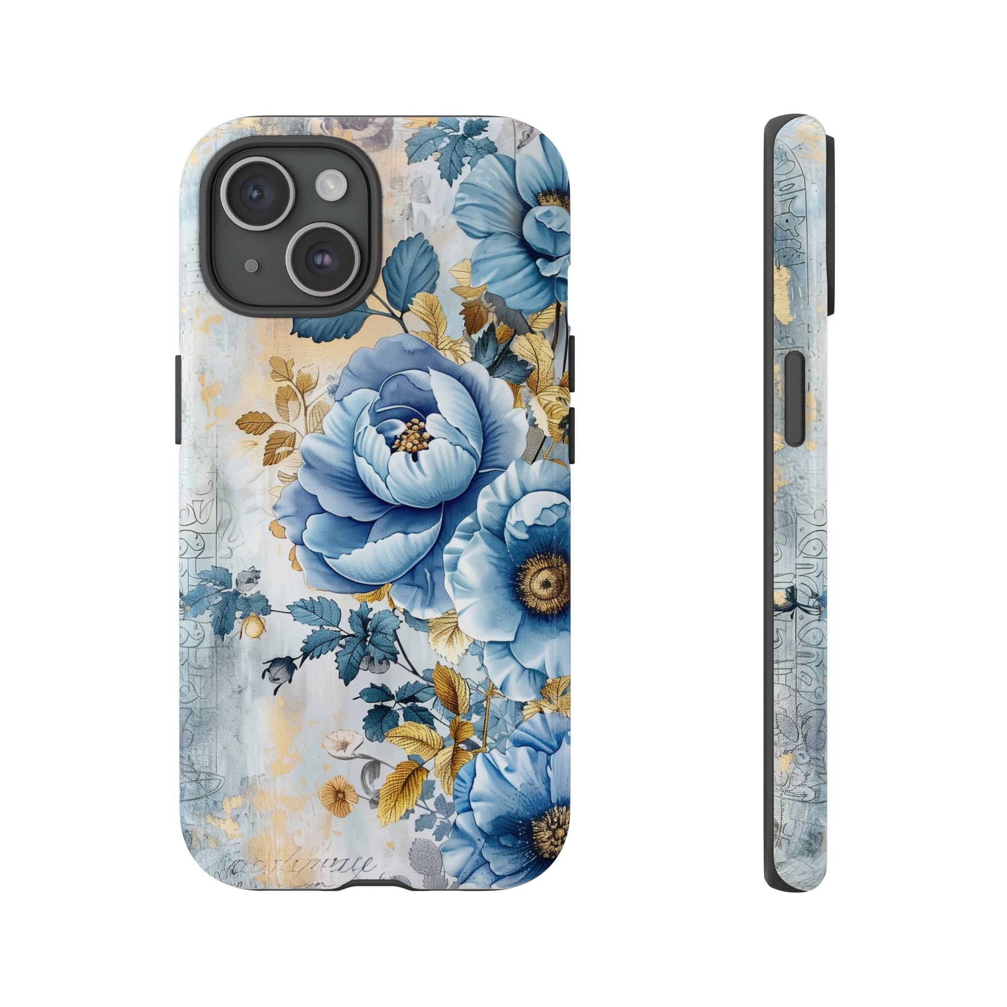 Blue & Gold Blooming Flowers - Tough Guard Apple iPhone Case