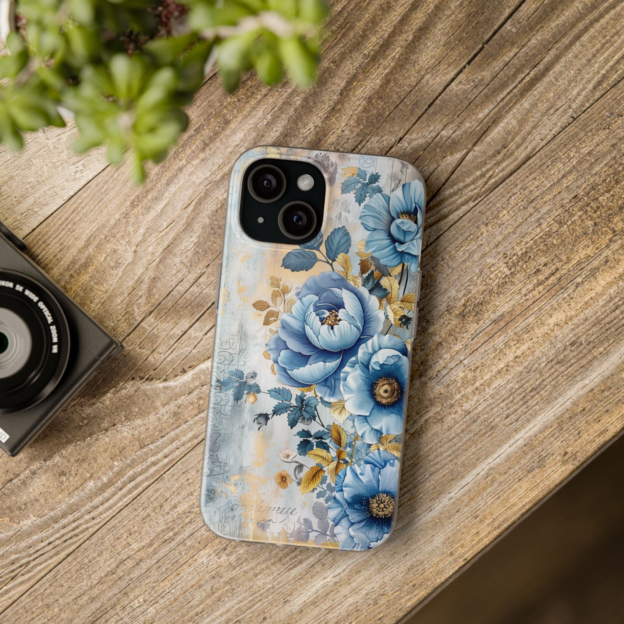 Blue & Gold Blooming Flowers Flexi Case - Apple iPhone Case