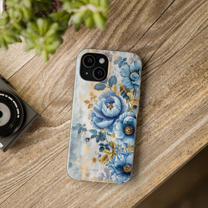 Blue & Gold Blooming Flowers Flexi Case - Apple iPhone Case