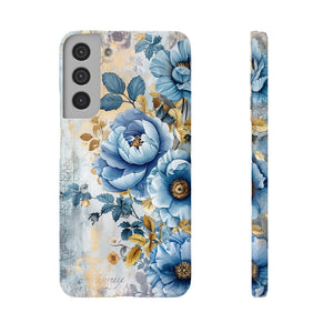 Blue & Gold Blooming Flowers - Slim Guard Samsung Galaxy Case