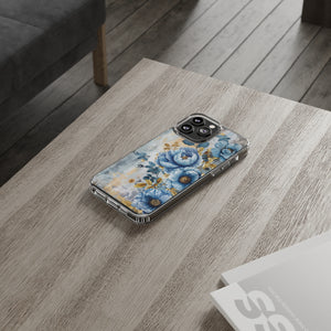 Blue & Gold Blooming Flowers - Crystal Guard Durable Apple iPhone Case