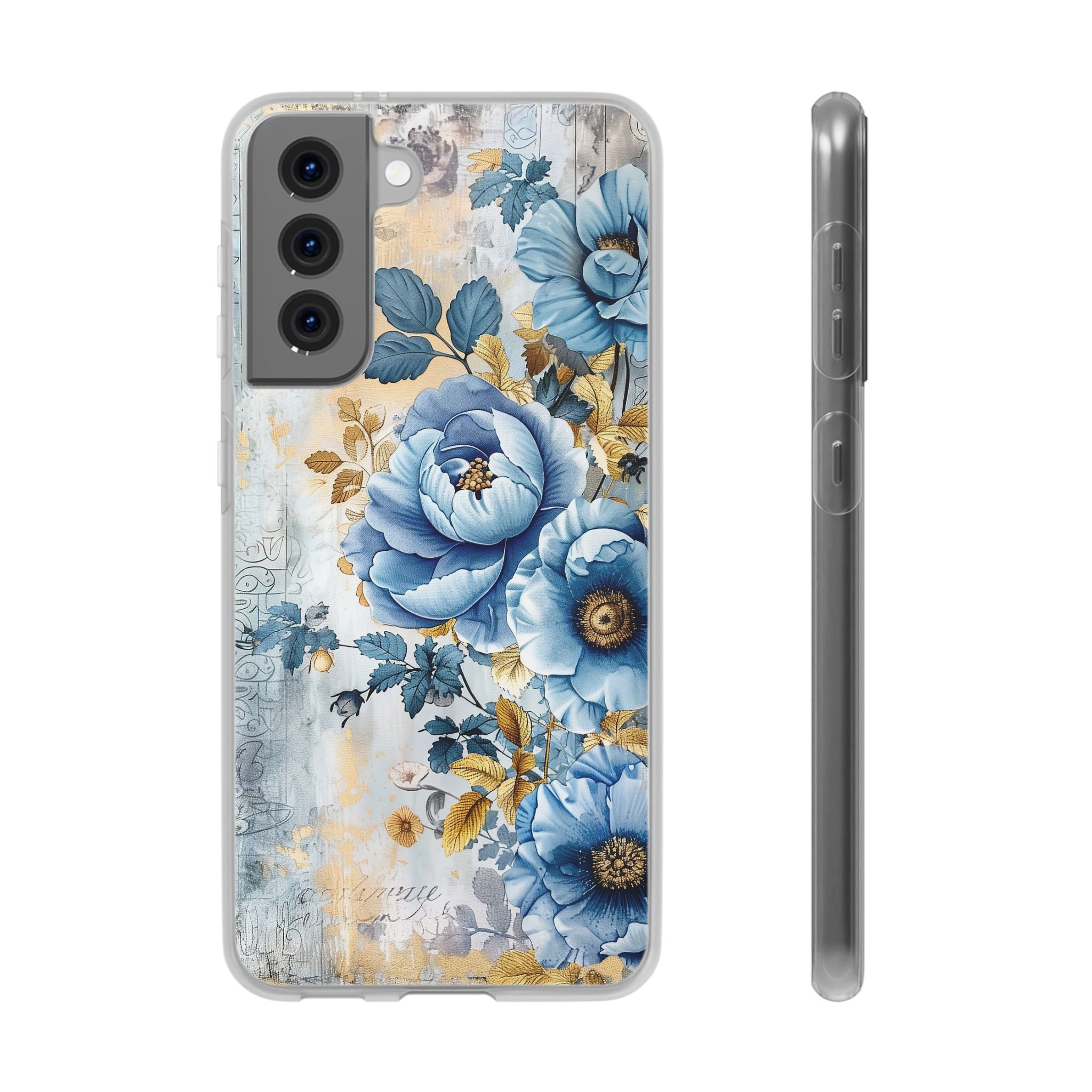 Blue & Gold Blooming Flowers Flexi Case - Samsung Galaxy Case