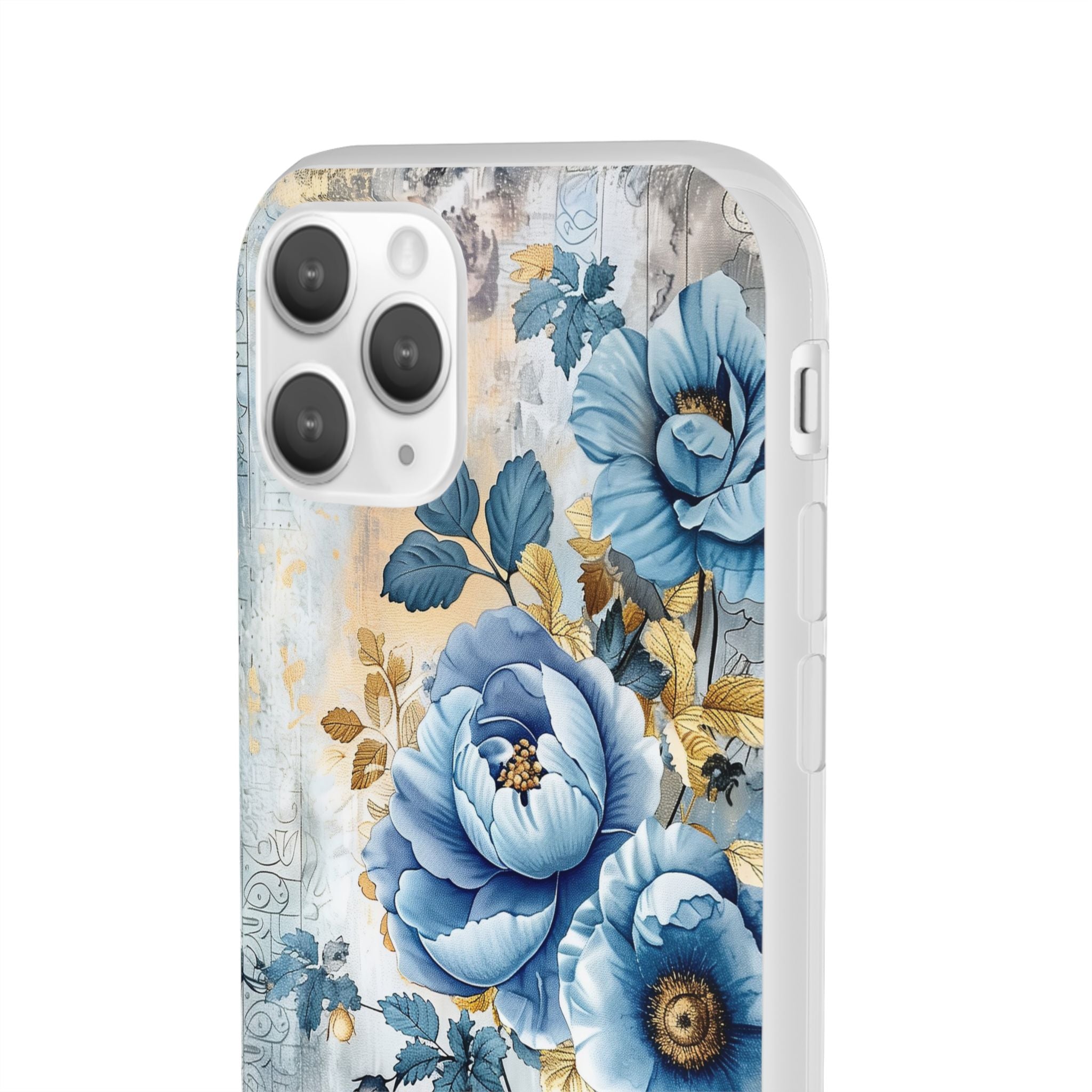 Blue & Gold Blooming Flowers Flexi Case - Apple iPhone Case