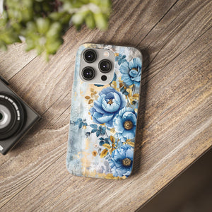 Blue & Gold Blooming Flowers Flexi Case - Apple iPhone Case