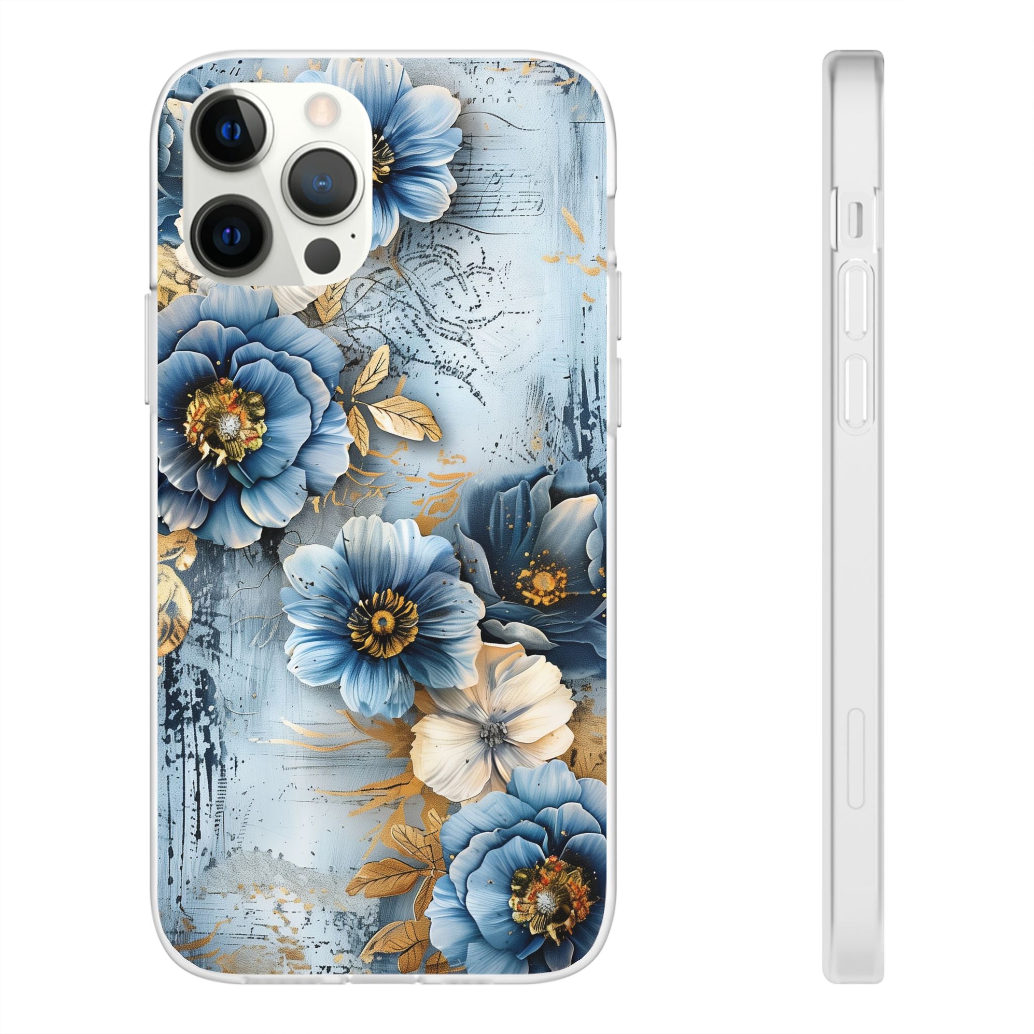 Blue & Gold Floral Flexi Case - Apple iPhone Case