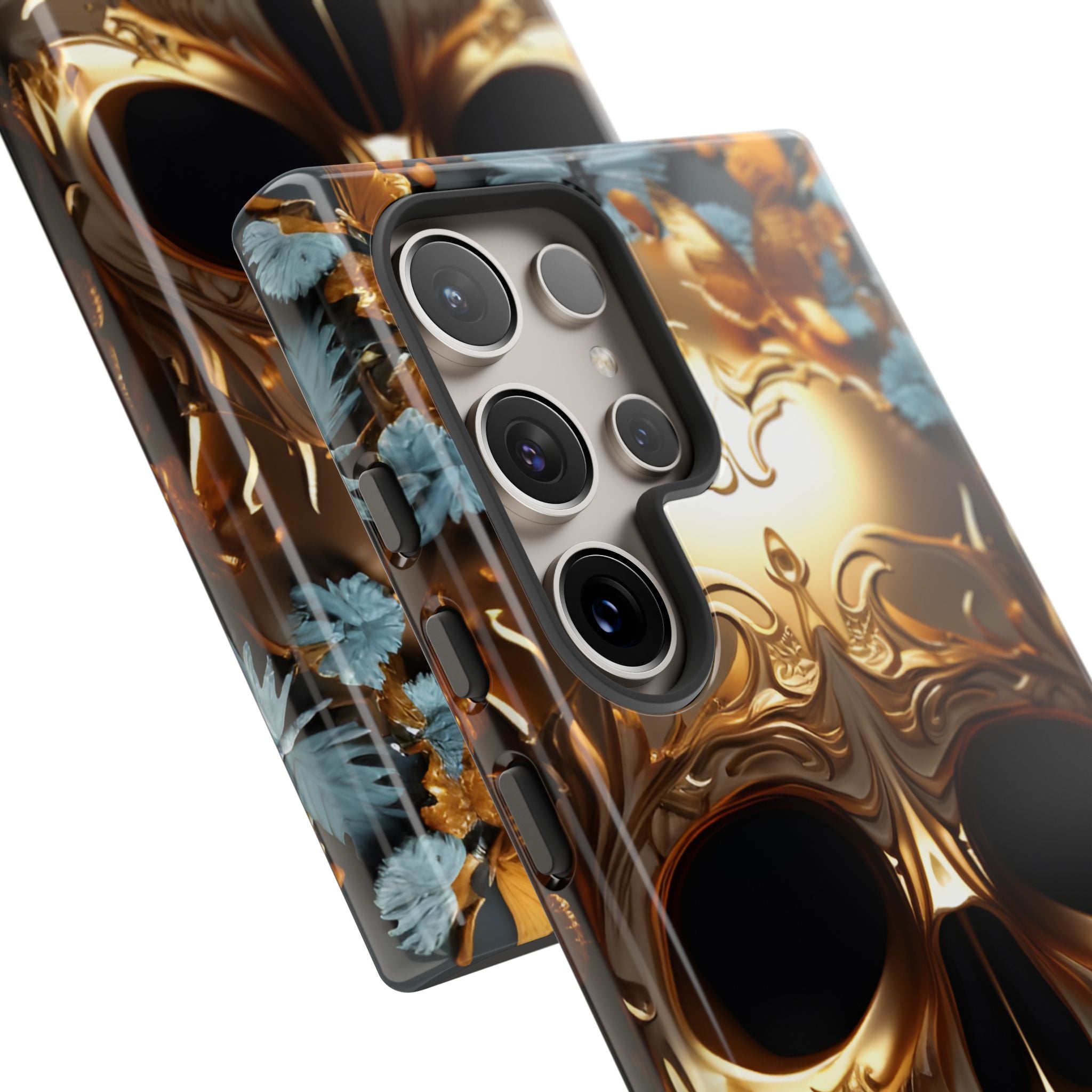 Golden Skull Floral & Butterflies Armor - Tough Guard Samsung Galaxy Case