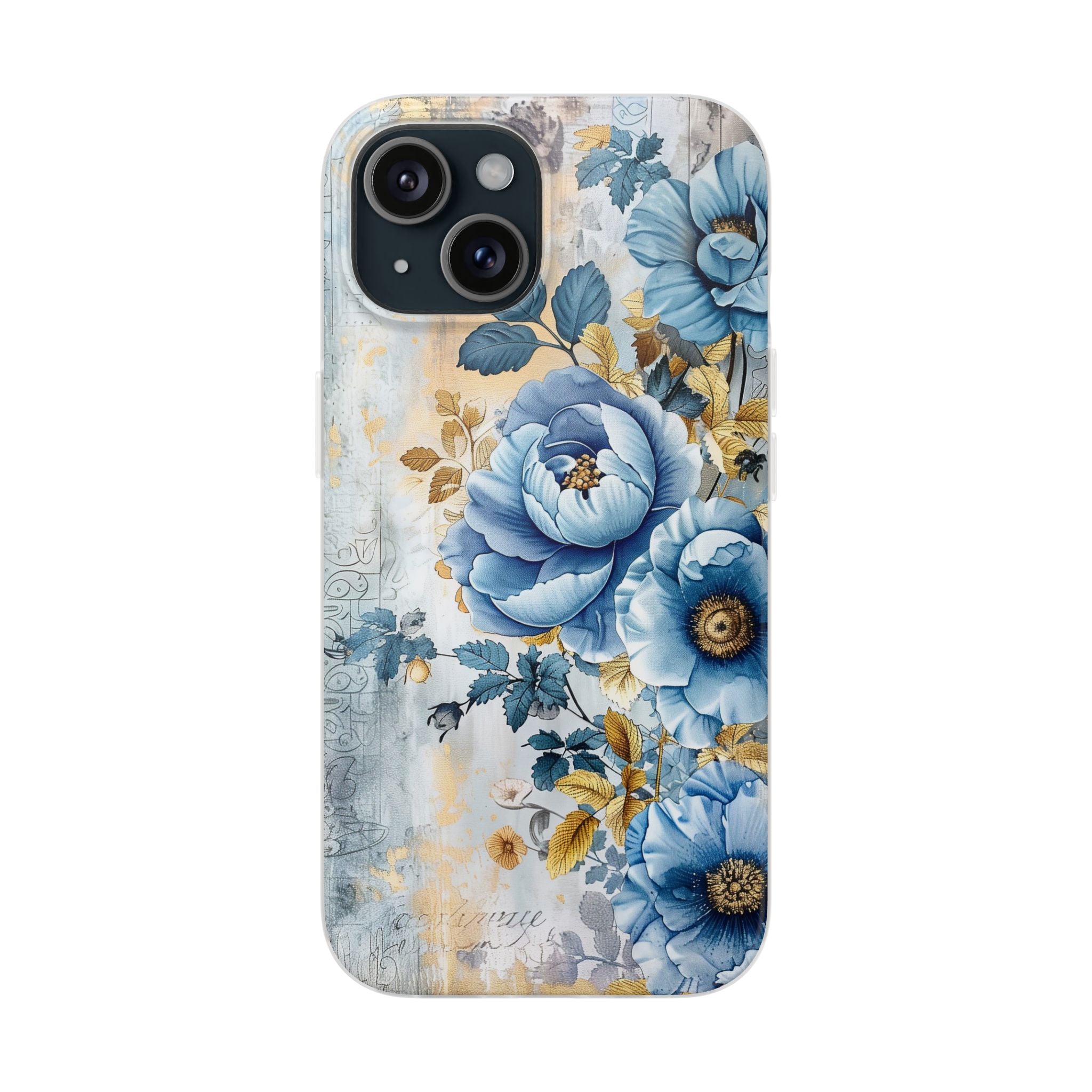 Blue & Gold Blooming Flowers Flexi Case - Apple iPhone Case