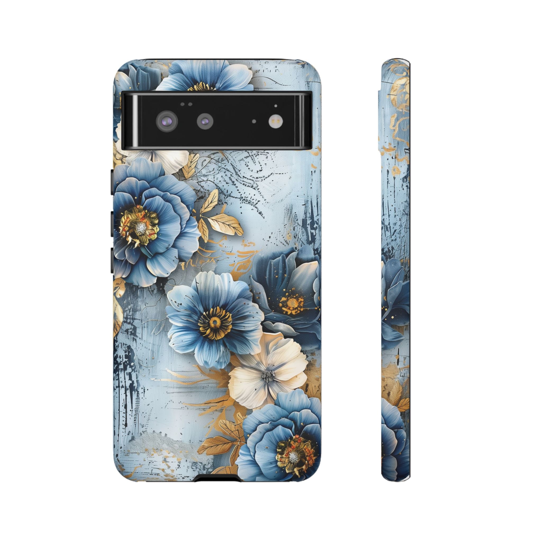 Blue & Gold Floral - Tough Guard Google Pixel Case