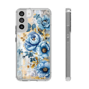 Blue & Gold Blooming Flowers - Crystal Guard Durable Samsung Galaxy Case