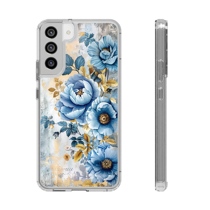 Blue & Gold Blooming Flowers - Crystal Guard Durable Samsung Galaxy Case