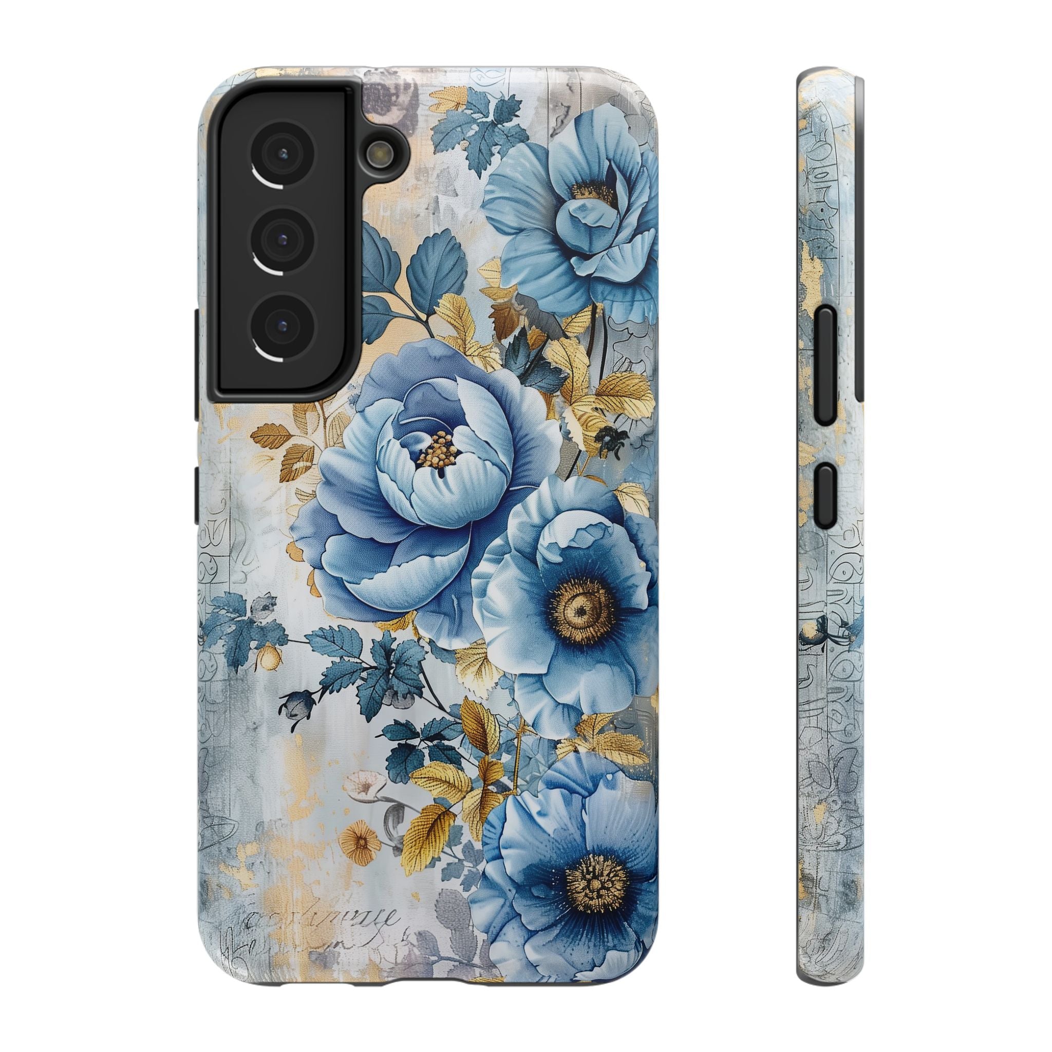 Blue & Gold Blooming Flowers - Impact Guard Samsung Galaxy Case