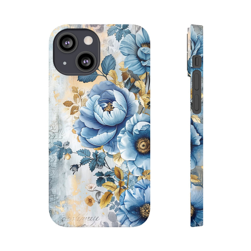 Blue & Gold Blooming Flowers - Slim Guard Apple iPhone Case