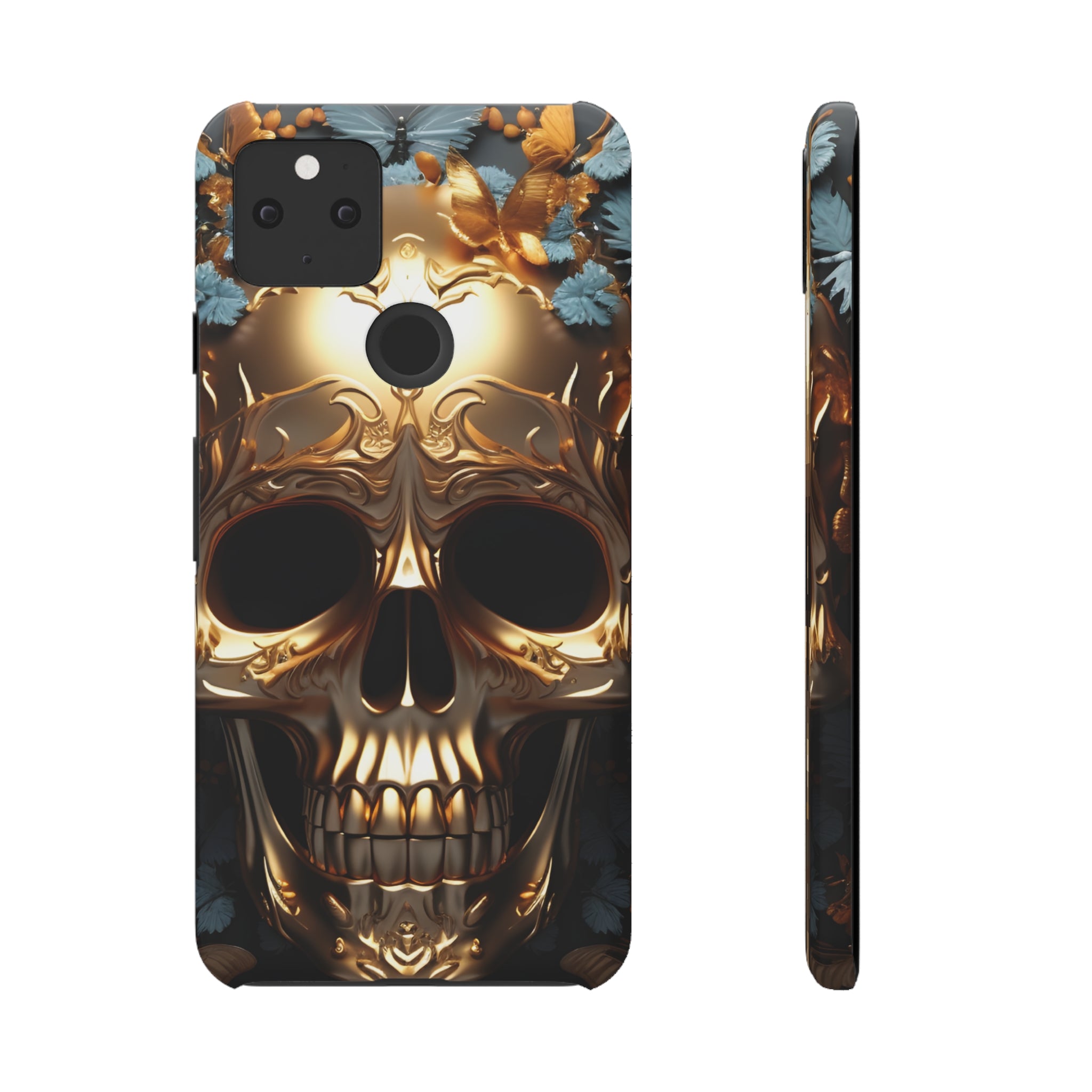 Golden Skull Floral & Butterflies Snap Case - Google Pixel Case