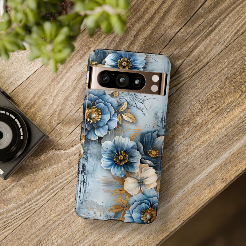 Blue & Gold Floral - Tough Guard Google Pixel Case