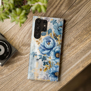 Blue & Gold Blooming Flowers - Slim Guard Samsung Galaxy Case