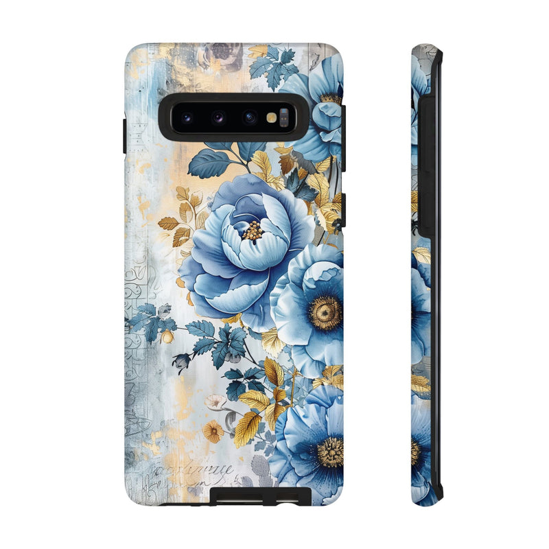 Blue & Gold Blooming Flowers - Tough Guard Samsung Galaxy Case