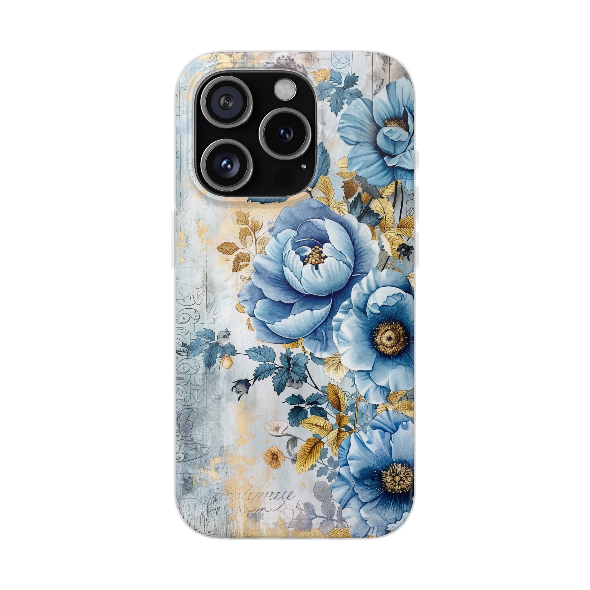 Blue & Gold Blooming Flowers Flexi Case - Apple iPhone Case