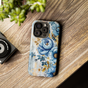 Blue & Gold Blooming Flowers - Tough Guard Apple iPhone Case